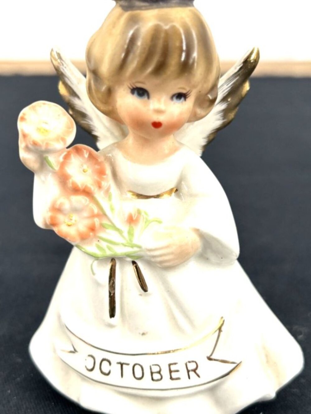 October Angel Price Import Japan Birthday Porcelain 50s 4" FLAW